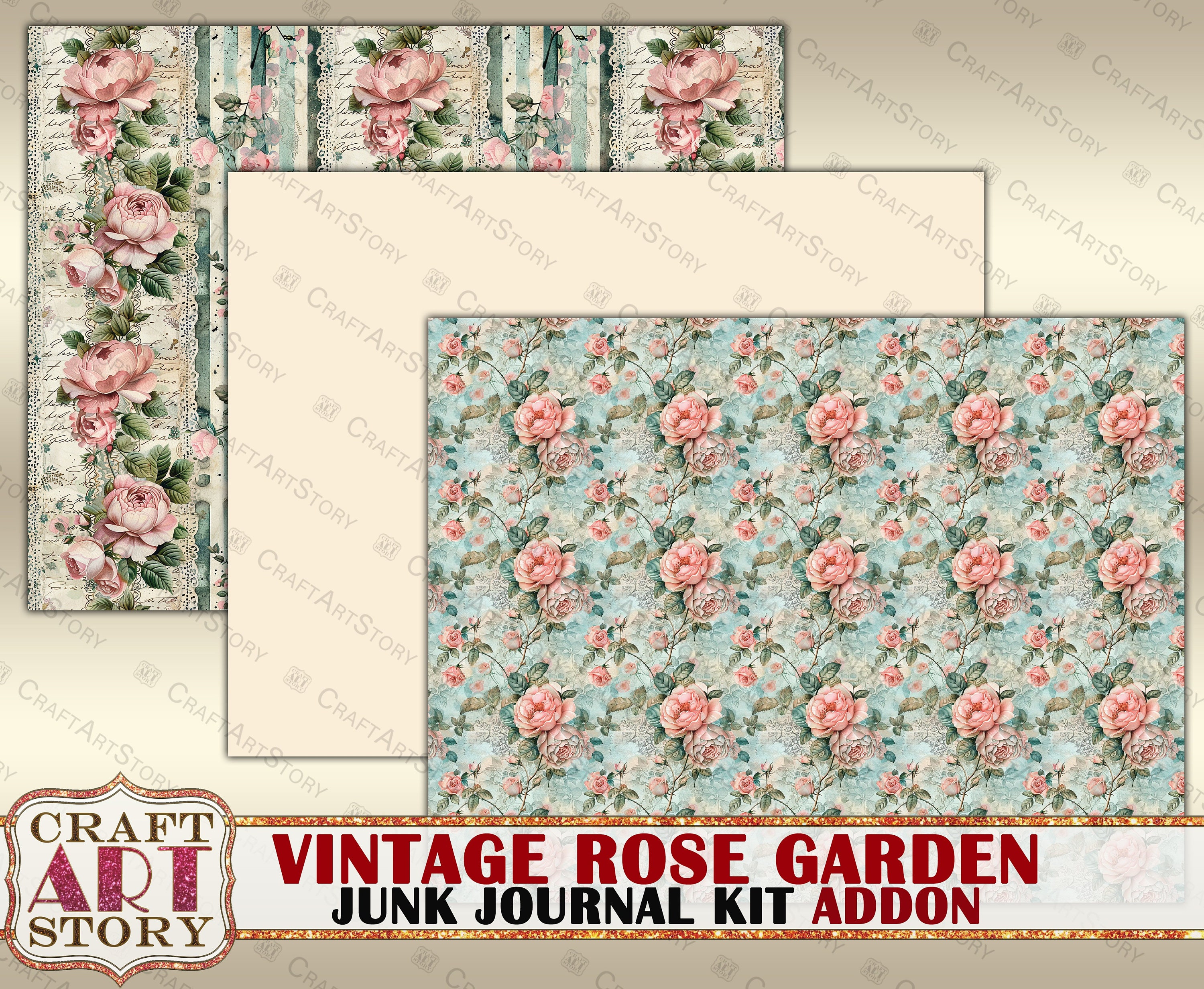 Vintage Rose Garden Junk Journal Kit Addon,scrapbook Printables Digital ...