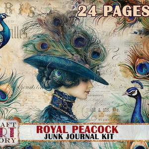Koninklijke Pauw Junk Journal Kit, veren Pauw printables digitale papieren