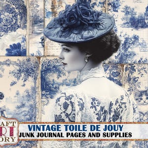 Franse Victoriaanse Toile de Jouy Junk Journal Papier en benodigdheden, Fantasy scrapbook afdrukbare digitale papieren