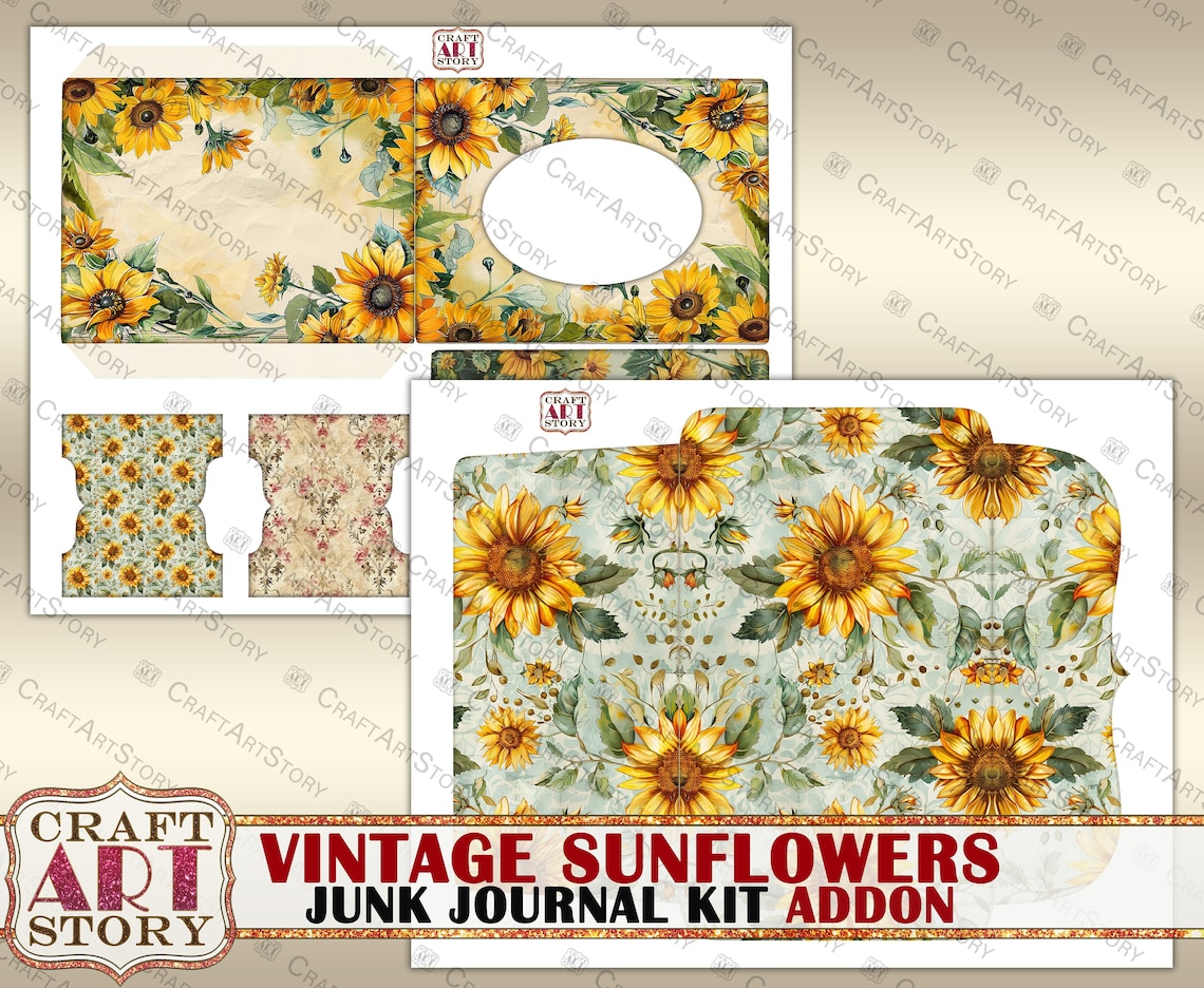 Vintage Sunflowers Junk Journal Kit Addon,scrapbook Printables Digital ...