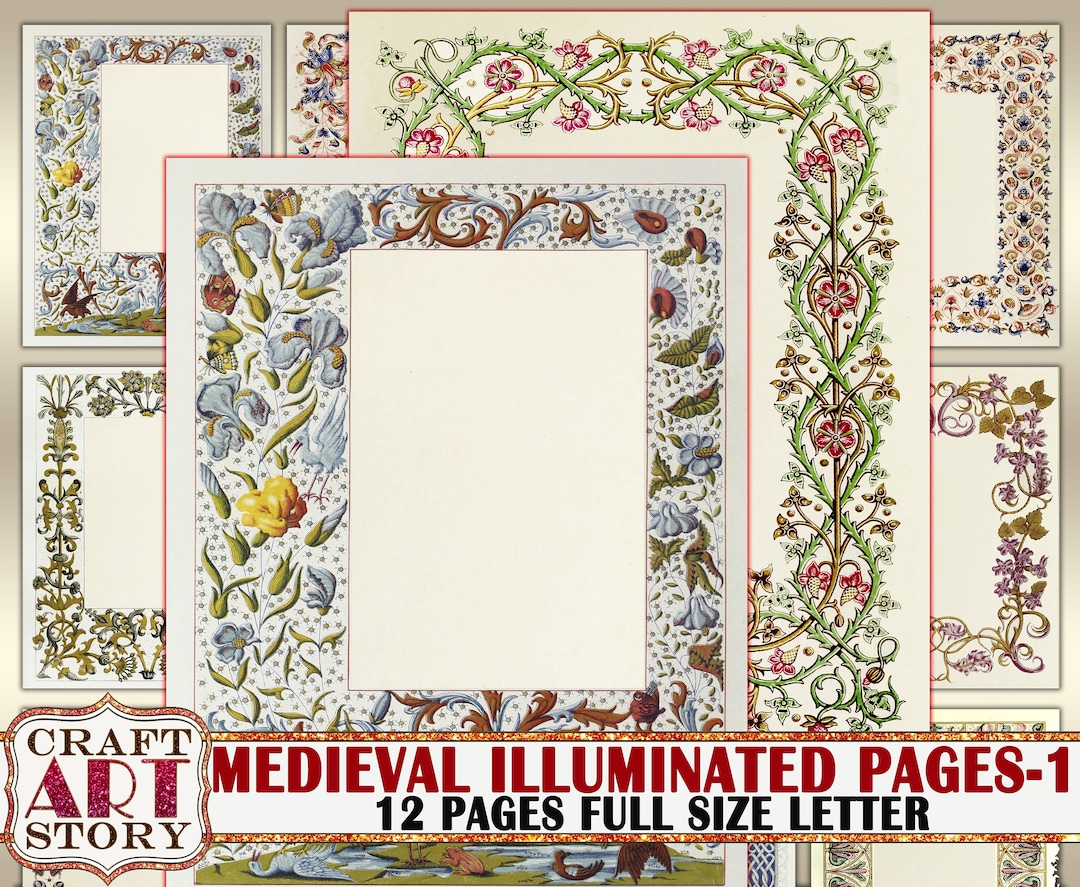 Medieval Illuminated Manuscript Journal Pages: Decorative Borders ...