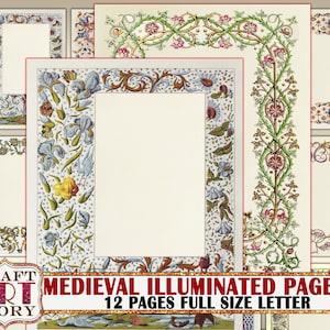 Vintage Medieval Illuminated Manuscript Frame journal pages,Illuminated Border,Paper Journal Kit