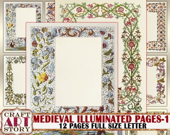 Pagine di diario di manoscritti miniati medievali: bordi decorativi (download digitale)