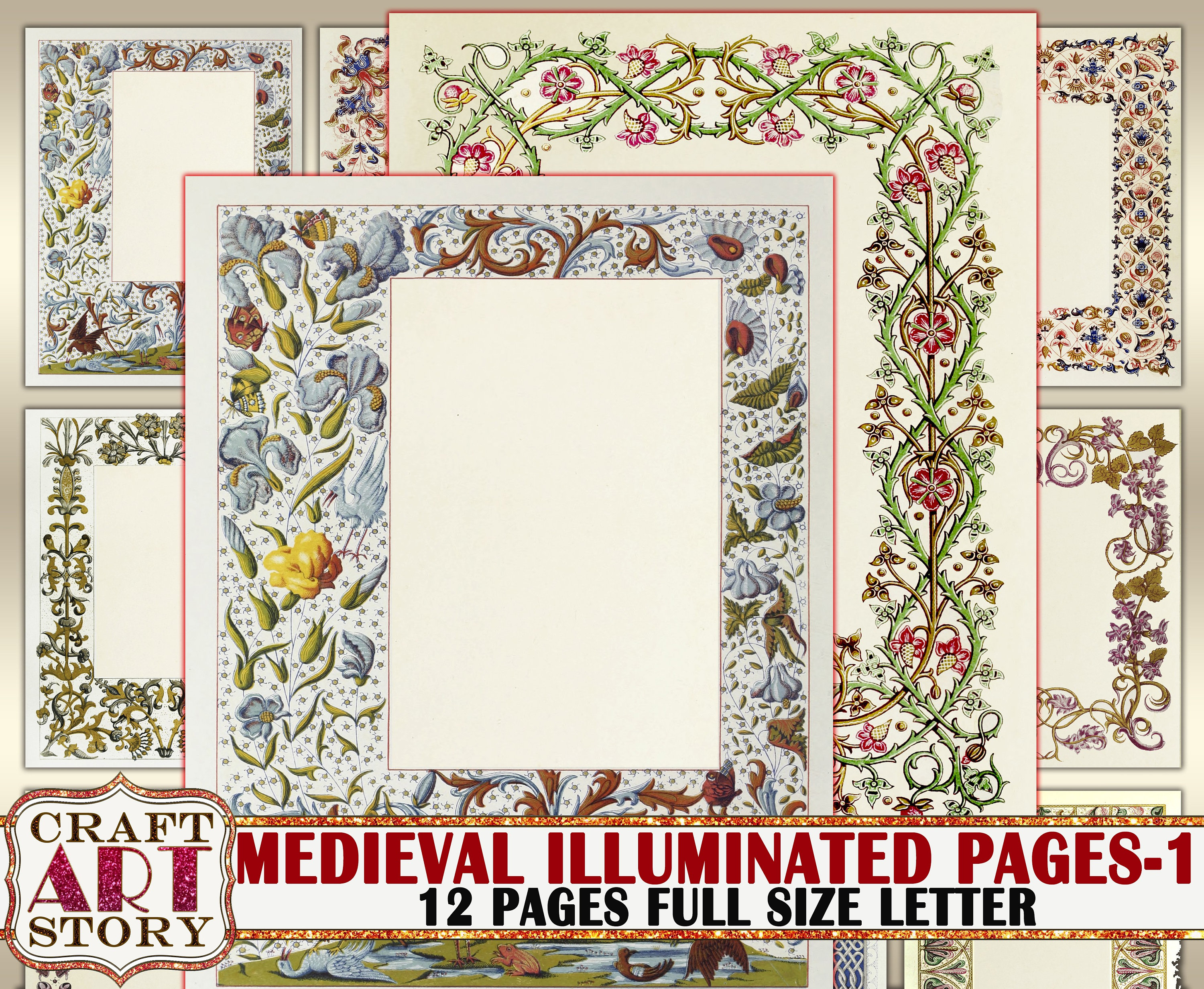 Vintage Medieval Illuminated Manuscript Frame Journal Pages,illuminated  Border,paper Journal Kit - Etsy