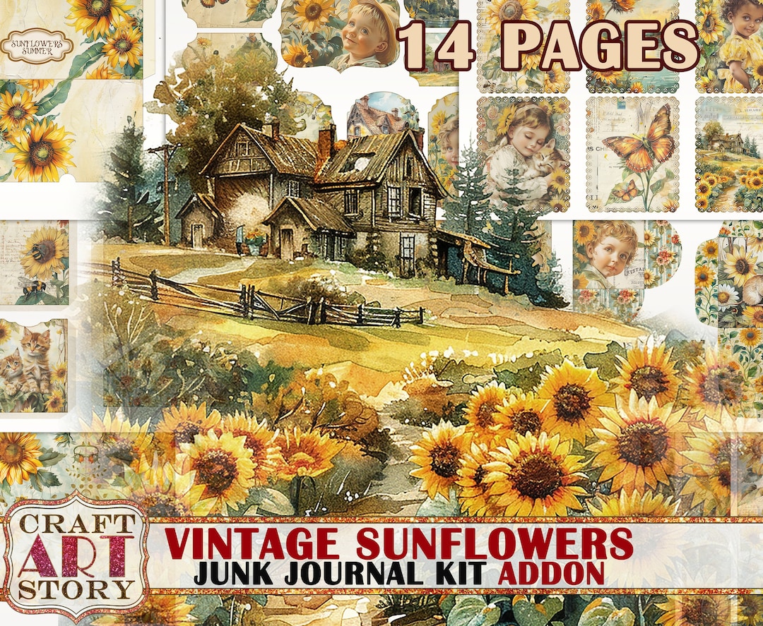 Vintage Sunflowers Junk Journal Kit Addon,scrapbook Printables Digital ...