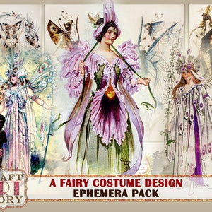 Fairy costume design Ephemera Pack,Printable kit,Vintage art