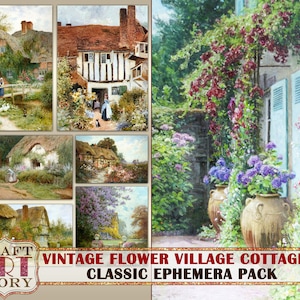Vintage Flower Village Cottage Ephemera Pack-2,Printable kit,junk journal