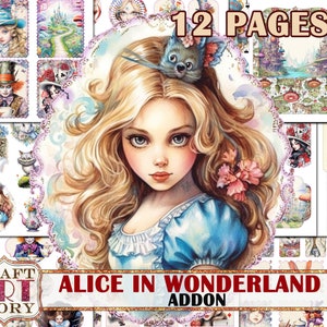 Alice Wonderland Junk Journal Pages,scrapbook printables digital papers ADDON