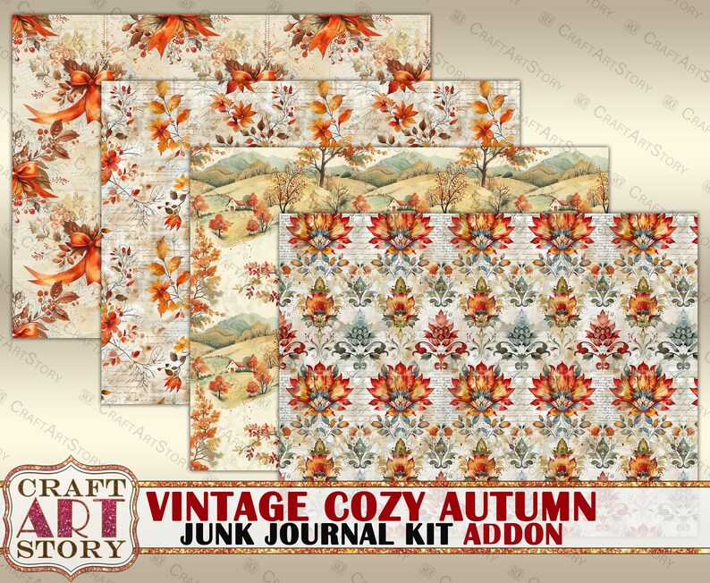 Vintage Cozy Autumn Junk Journal Pages Addon,scrapbook Printables ...