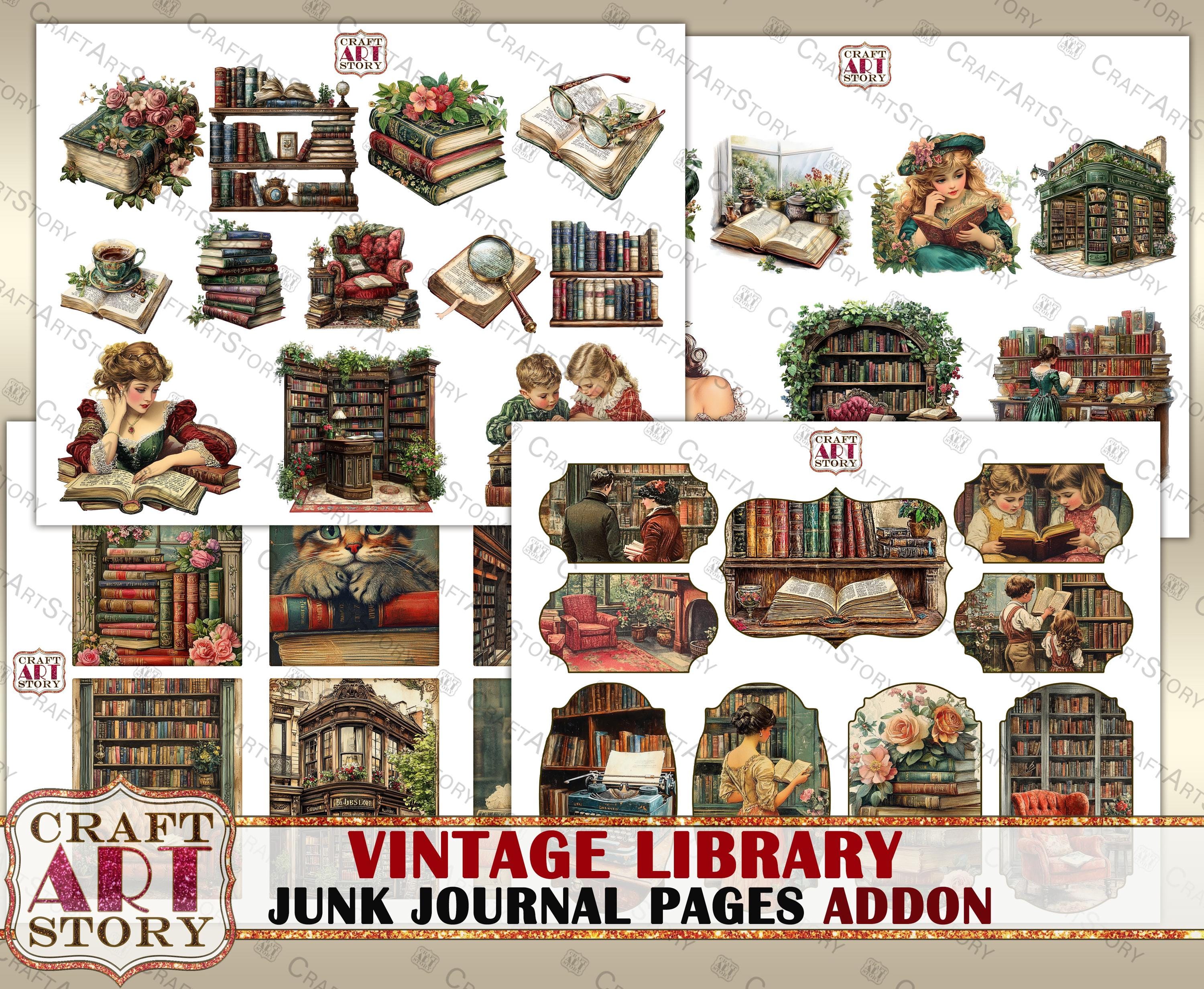 Vintage Library Junk Journal Pages ADDON, Old Book, Scrapbook ...