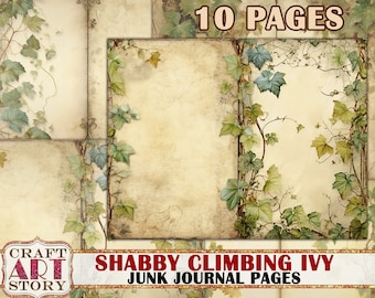 Vintage shabby climbing ivy Junk Journal Pages,plant backgrounds