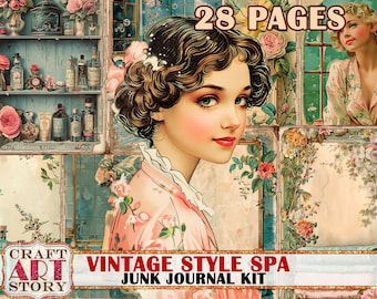 Vintage style spa Junk Journal Pages,printables 1920s fantasy digital papers