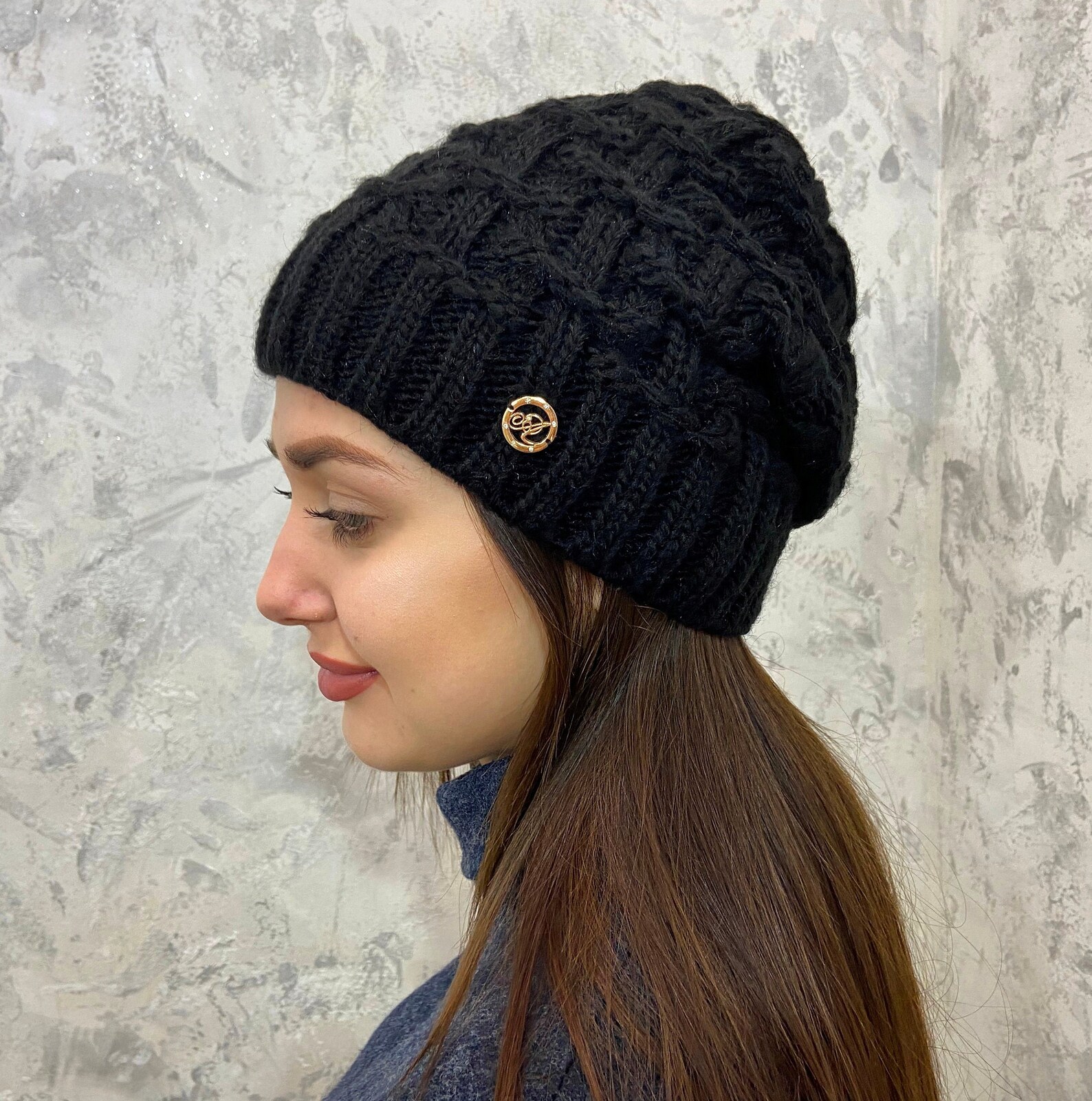 Womens winter knitted black hatcustom hats women beanie Etsy