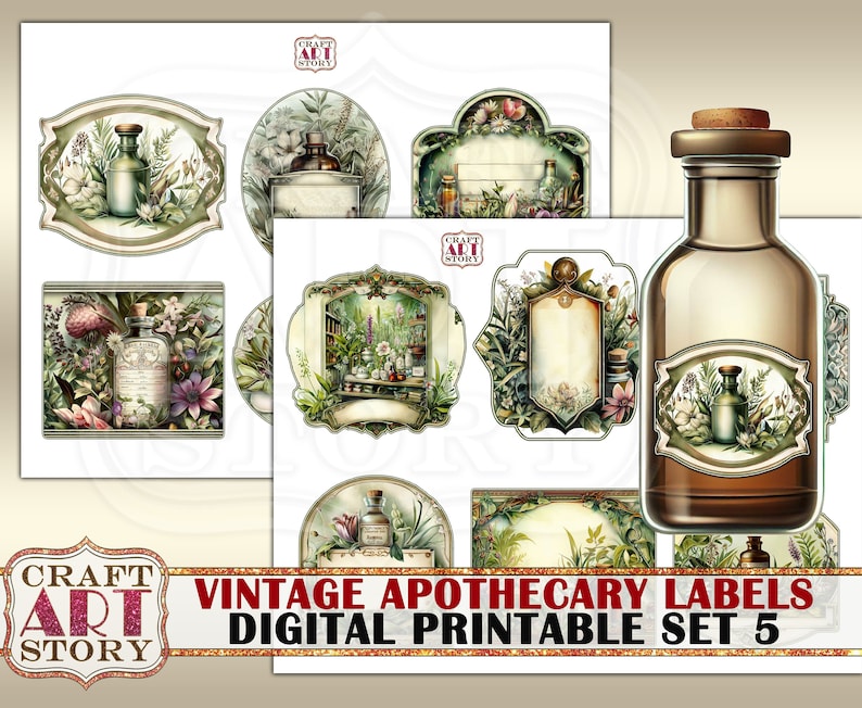 Vintage Apothecary Labels Printable Blank Set-5herbs Tags - Etsy