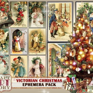 Vintage Victorian Christmas Ephemera Pack,Santa images,cards papers