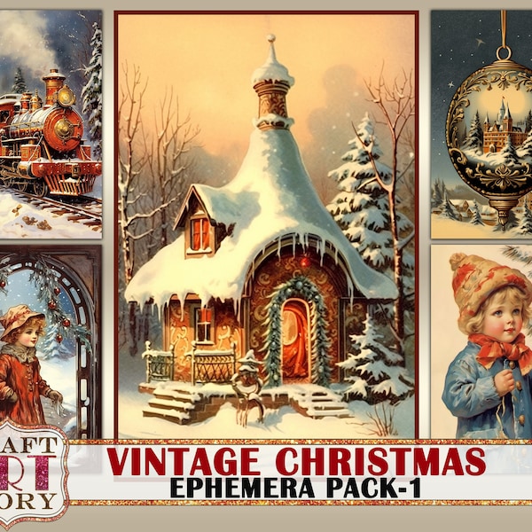 Vintage Christmas Ephemera Pack,winter images,cards papers-1