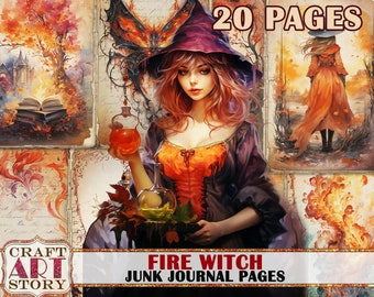 Fire witch Junk Journal Pages,scrapbook printables digital papers