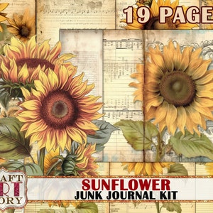 Vintage Sunflower Junk Journal Pages,nature floral papers