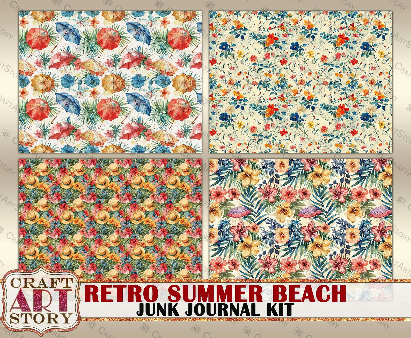 Retro Summer Beach Junk Journal Pages, Printables Digital Papers - Etsy