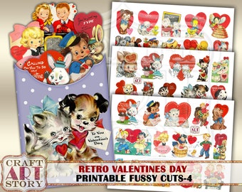 Vintage Valentine die cut,stickers set-4,fussy cuts Printable,Valentines Ephemera