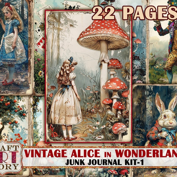 Vintage Alice Wonderland Junk Journal Pages,scrapbook printables digital papers-1