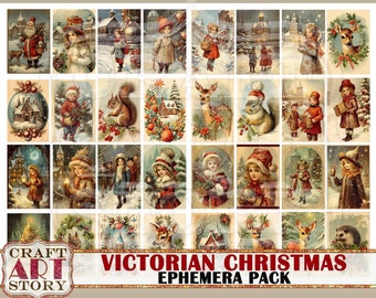 柔らかな質感の Vintage Victorian Images,cards Pack,santa Ephemera Christmas コレクション