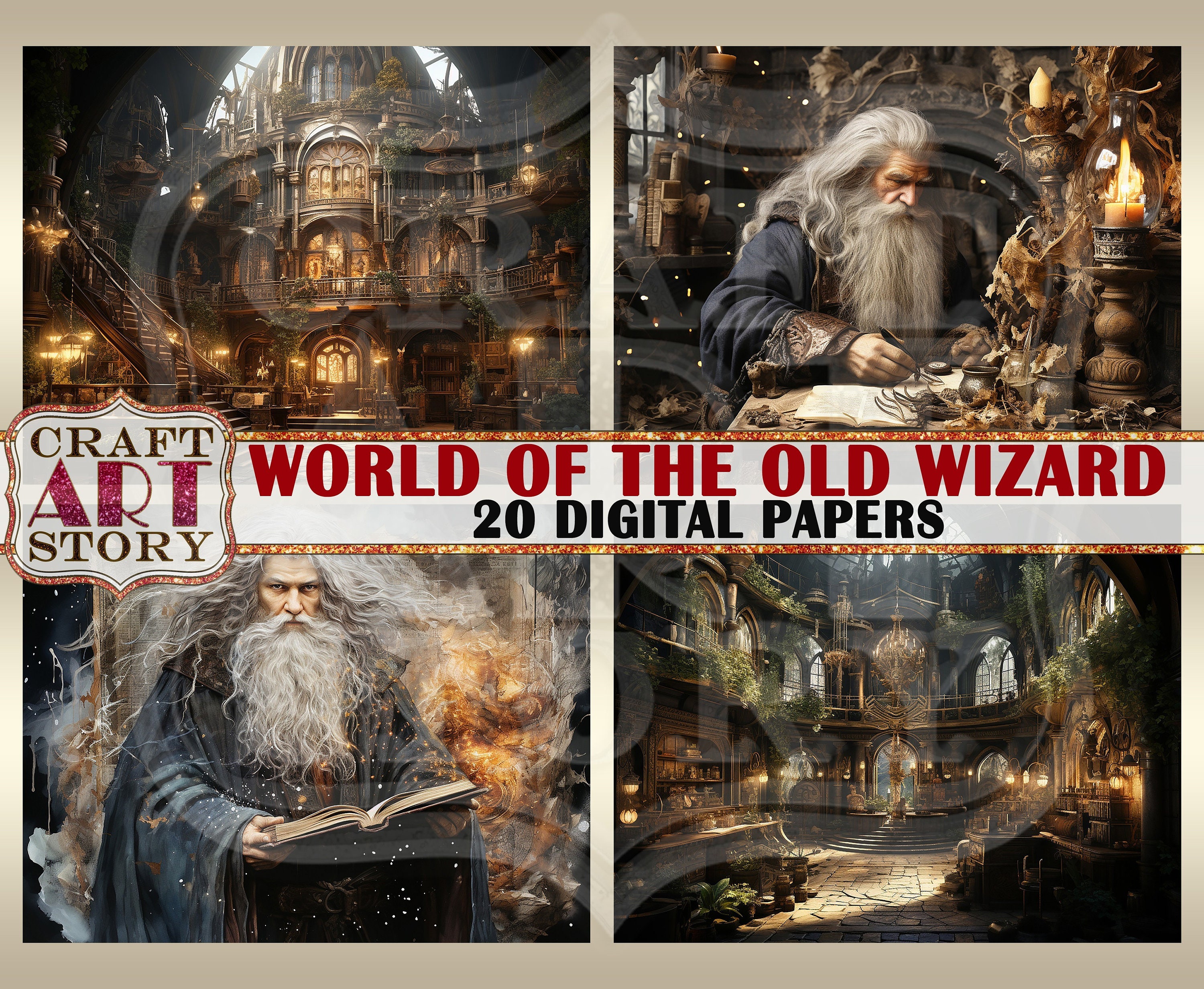 Old Wizard Digital Papersprintables Magic Background Wizard - Etsy