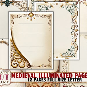 Vintage Medieval Illuminated Manuscript Frame Journal Pages