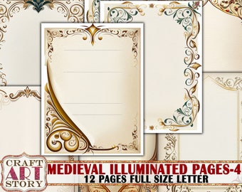Medieval Illuminated Manuscript Journal Pages: Ornate Borders (Digital Download)