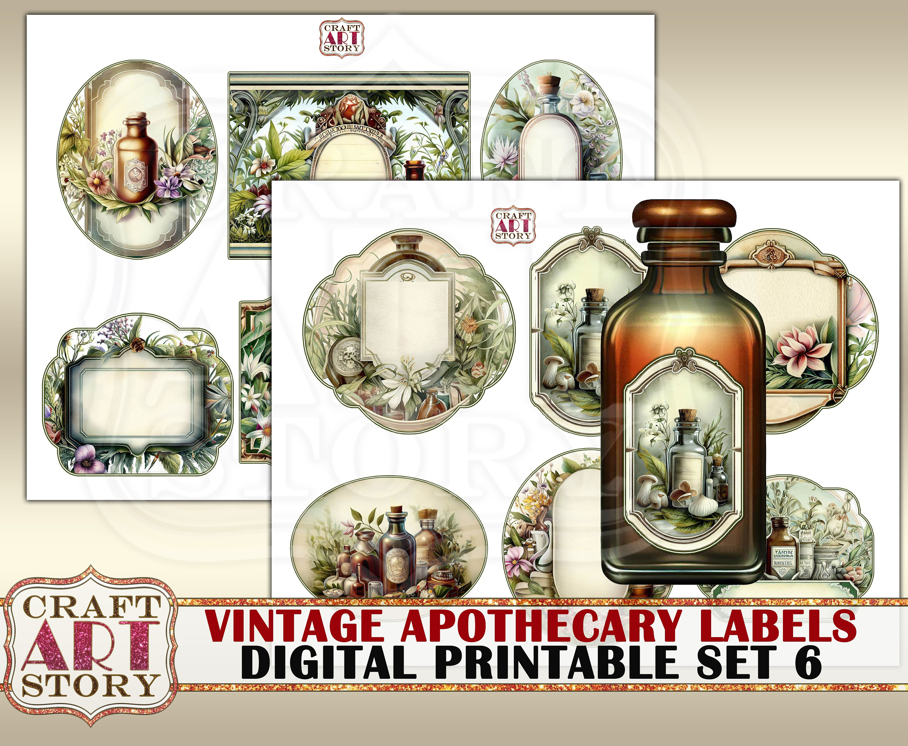 Vintage Apothecary Labels Printable Blank Set-6herbs Tags - Etsy