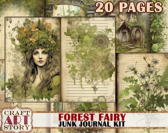 Forest Fairy fantasy Junk Journal Pages,fairies printables digital Forest papers