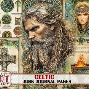 Celtic Junk Journal Pages, Forest Spirit, Fantasy scrapbook printables digitale papers