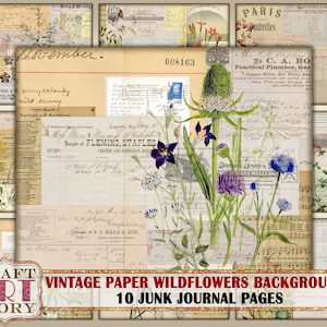 Vintage altes Papier Wildblumen Hintergründe Kit, dekorative Junk Journal Papiere