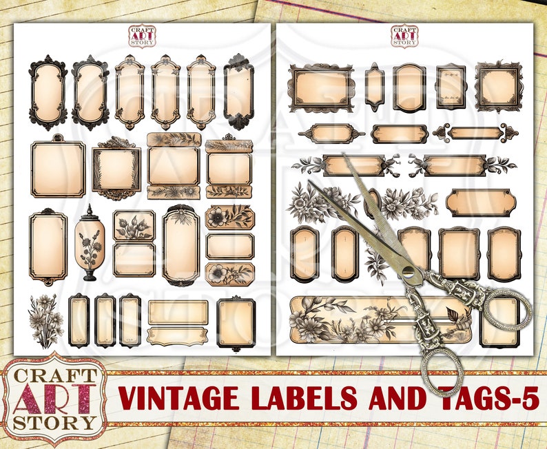 Vintage Labels Tags Blank Set-5,printable Ephemera Label, Journal Tag ...
