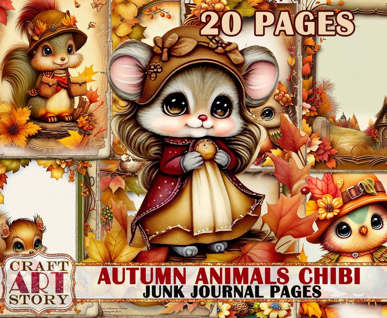 Autumn Animals Chibi Junk Journal Pages,fall Printables Digital Papers ...