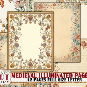 Vintage Medieval Illuminated Manuscript Frame journal pages-3,Illuminated Border,Paper Journal Kit