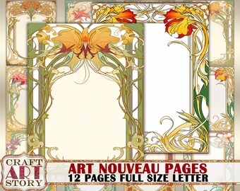 Art Nouveau Frame journal pages,Border,Paper Journal Kit