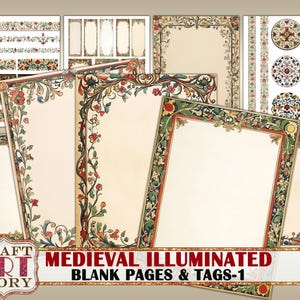 Pagine vuote e tag illuminati medievali d'epoca-1, bordo, kit diario di carta