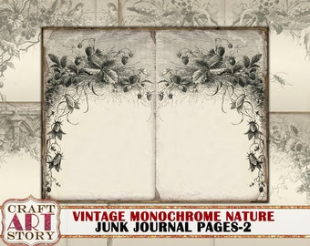 Vintage old paper Junk Journal Pages,natural monochrome digital ephemera papers