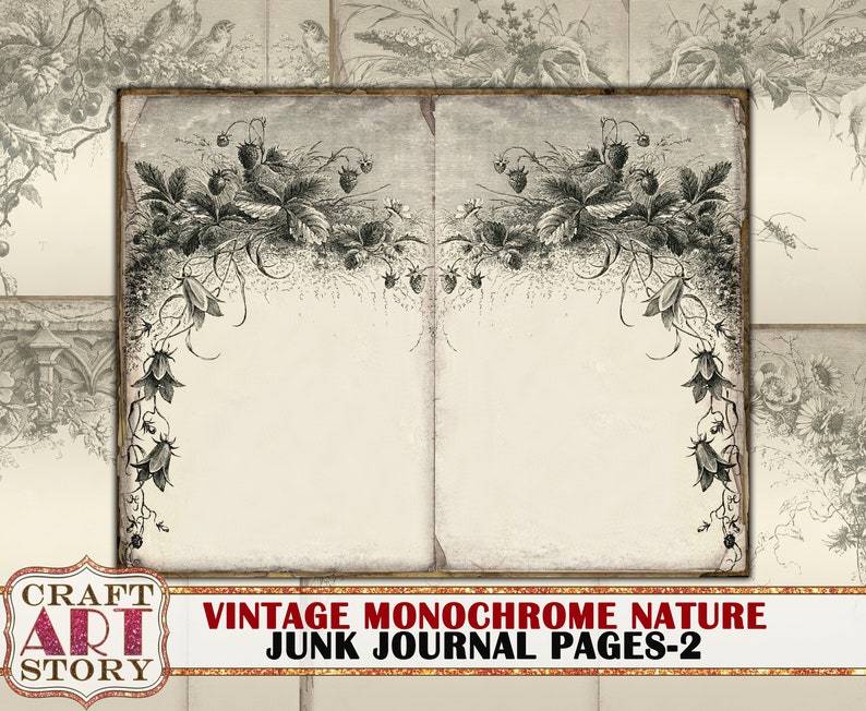 Vintage old paper Junk Journal Pages,natural monochrome digital ephemera papers image 1