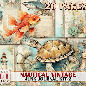 Nautical vintage Junk Journal Kit printable,scrapbook digital Pages-2