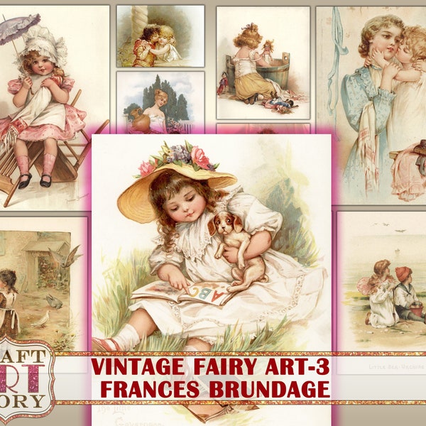 Vintage Fairy Printable Art Ephemera Pack-3,antique victorian children by Frances Brundage