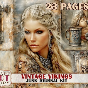 Vintage Vikings Junk Journal Pages, Viking Warrior Collage Fantasy Journal