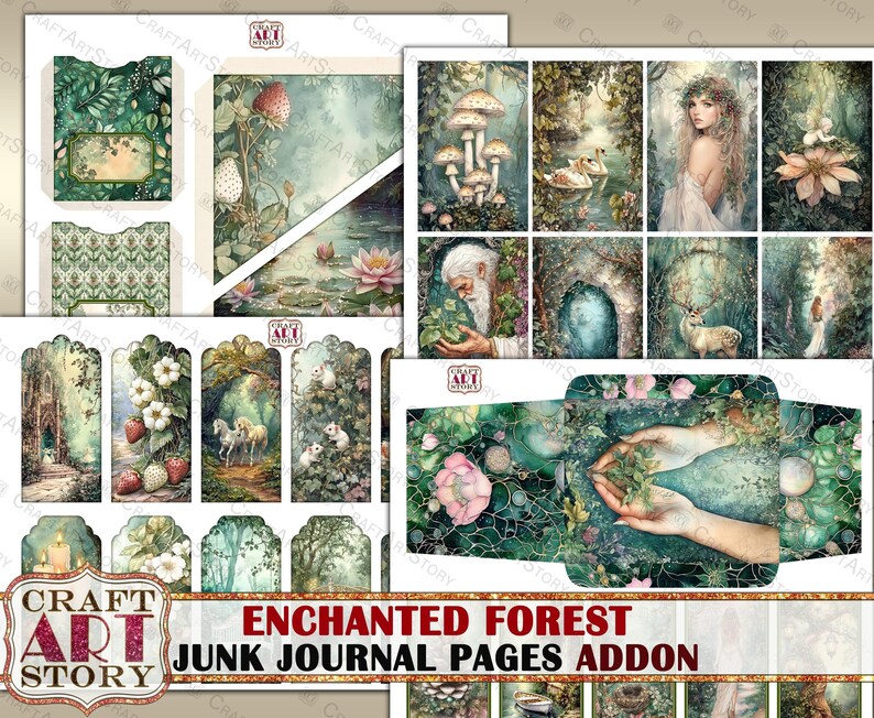 Enchanted Forest Junk Journal Pages ADDON, Fantasy Scrapbook Printables ...