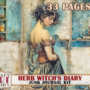 Vintage Herb Witch's Diary Junk Journal Pages-3, álbum de recortes para impressão Papéis Herbal Witch