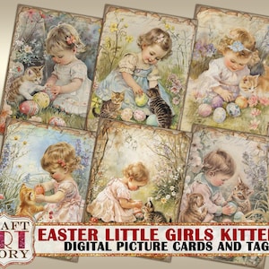 Ostern kleine Mädchen Kätzchen Collage Digitale Bild druckbare Karten