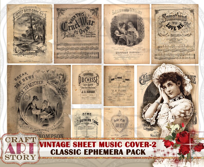 Vintage Digital Sheet Music Cover Art Ephemera Pack2download Etsy