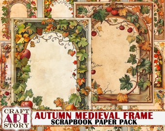Vintage Autumn Illuminated Frame journal pages,Border,Scrapbook Paper Pack