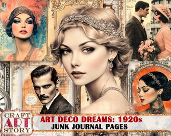 Art Deco Dreams Junk Journal Pages,glamorous 1920s scrapbook printables digital papers