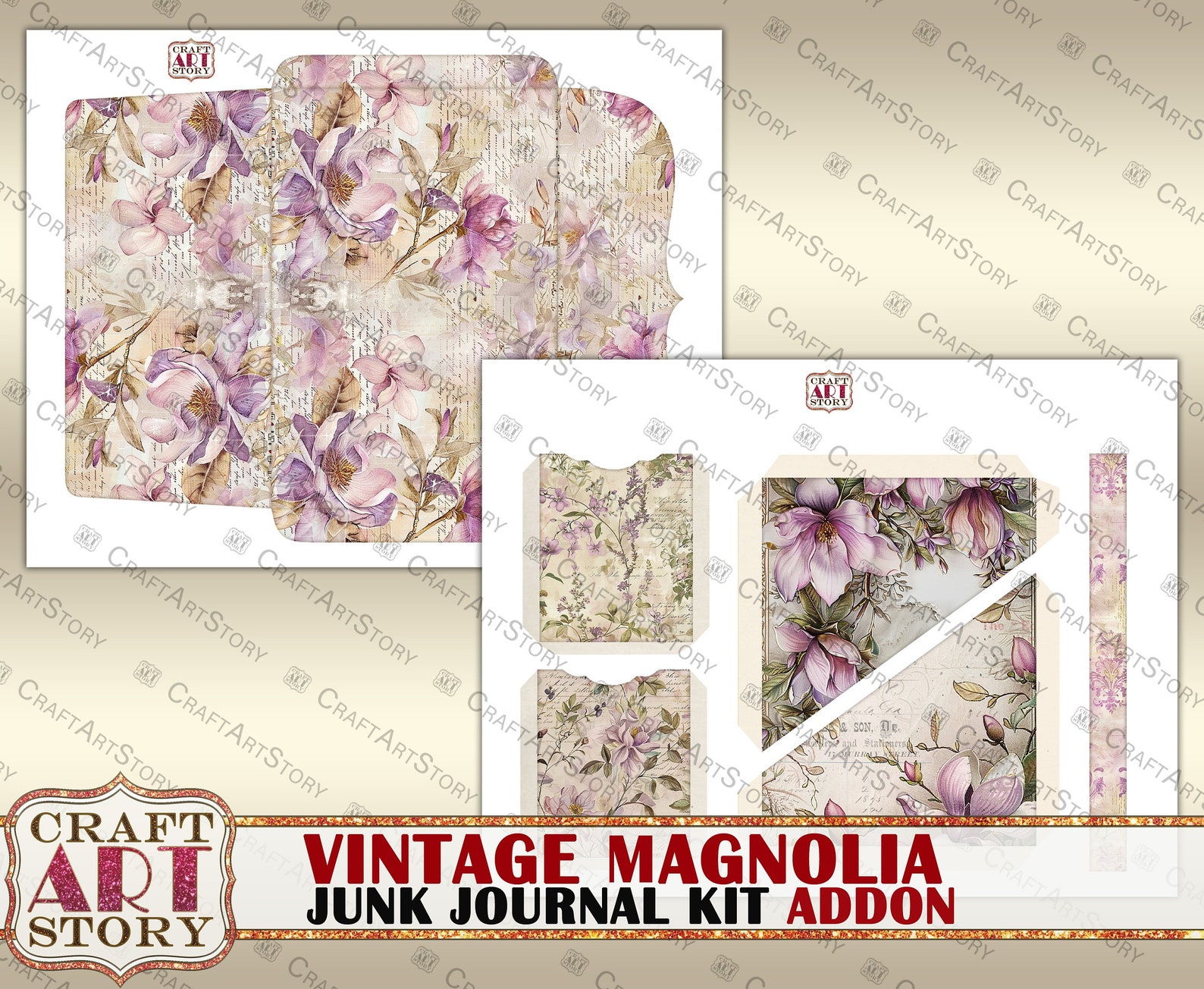 Vintage Magnolia Junk Journal Kit Addon,scrapbook Printables Digital ...